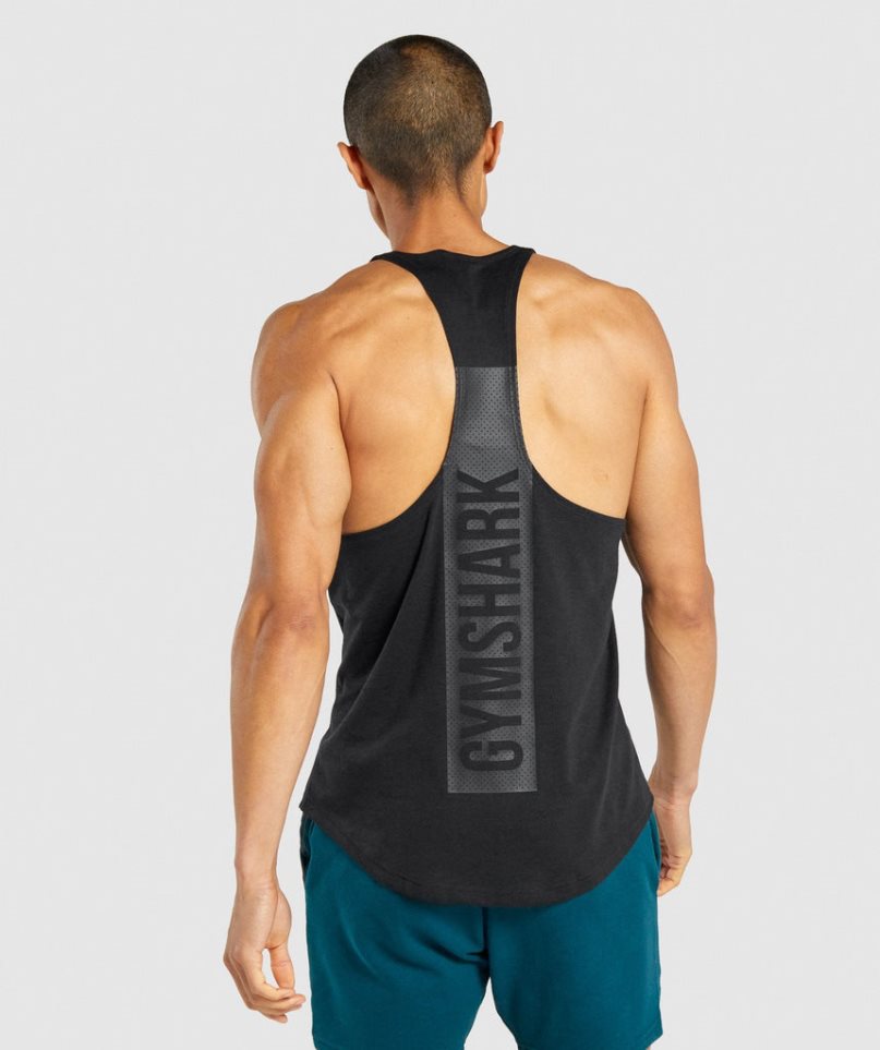 Men's Gymshark Bold Stringer Tanks Black | CA D5783N